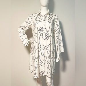 AQRL cotton dress. Affirmations in shape of faces. Black white button down dress